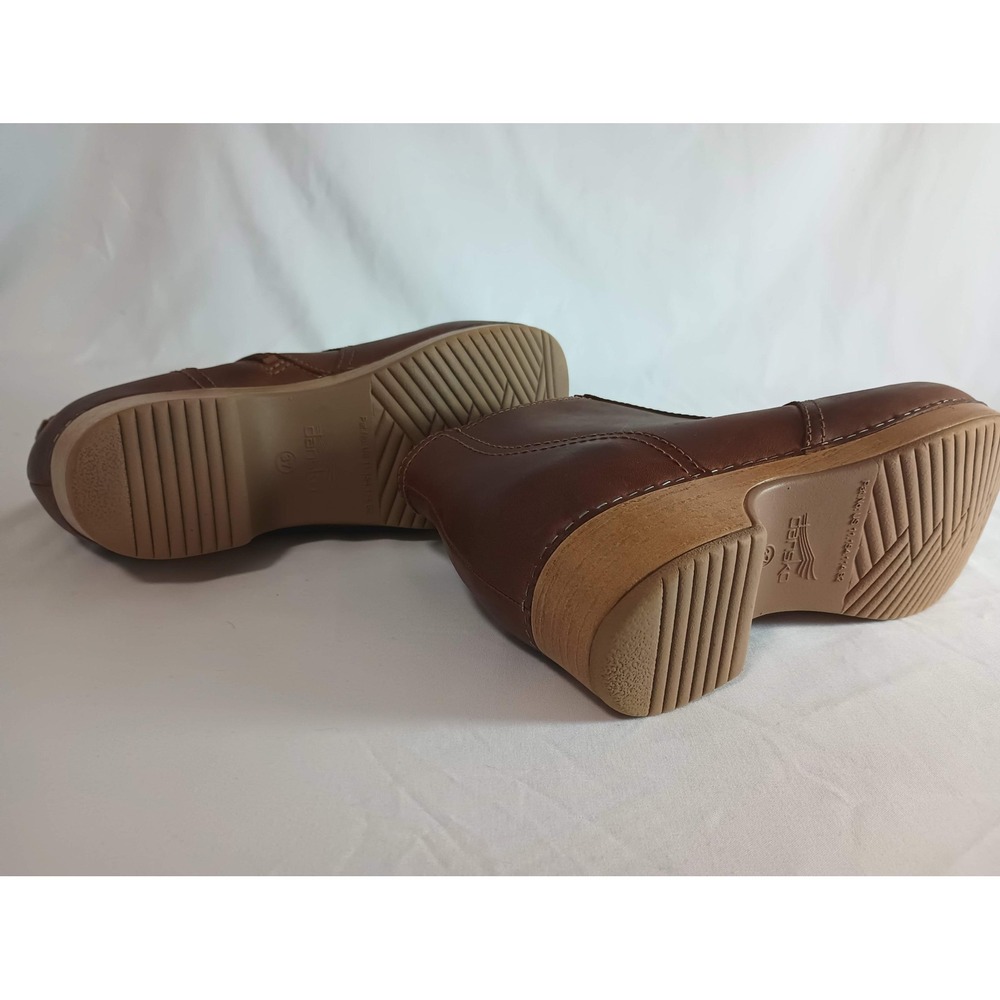 Dansko Barbara Brown Leather Ankle Boots Clog Booties Side Zip Womens Size 37 - Picture 6 of 9